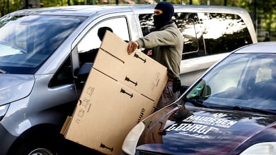A police officer during the raid in the east part of Berlin. EPA