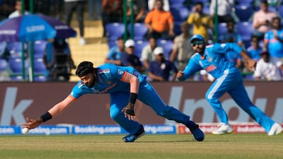 India's Hardik Pandya fields the ball. AP