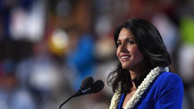US Representative Tulsi Gabbard speaks during Day 2 of the Democratic National Convention at the Wells Fargo Center in Philadelphia, Pennsylvania, July 26, 2016. AFP