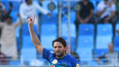 Multan Sultans all-rounder Shahid Afridi during the Pakistan Super League match against Islamabad United in Dubai on Saturday, February 16. Courtesy Pakistan Cricket Board
