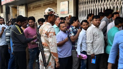 ATMs were drained of cash and huge queues formed at banks across the country as Indians deposited their old notes. Anindito Mukherjee / Bloomberg