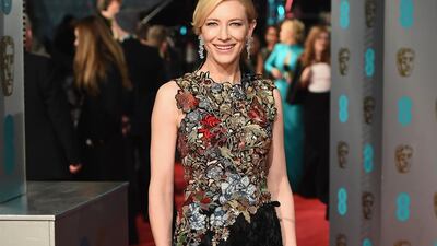 Cate Blanchett, in Alexander McQueen, attends the Baftas at the Royal Opera House on February 14, 2016 in London, England. Getty Images