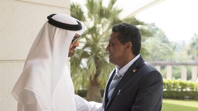 Sheikh Mohammed bin Zayed, Crown Prince of Abu Dhabi and Deputy Supreme Commander of the Armed Forces, on Tuesday received the new president of the Seychelles, Danny Faure, at Al Shati Palace in Abu Dhabi. Ryan Carter / Crown Prince’s Court – Abu Dhabi