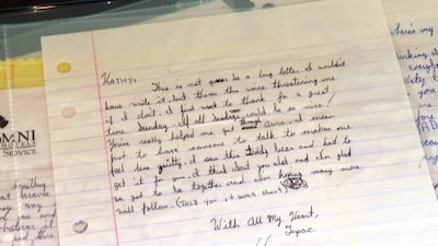 Autographed love letters written by Tupac Shakur at the age of 16 to a high school sweetheart are on display at Sotheby's in New York. Shakur wrote the letters in 1987 and 1988 to Kathy Loy, a fellow student at the Baltimore School for the Arts. AP photo