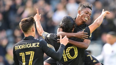 Los Angeles FC forward Carlos Vela (10) celebrates his goal. Reuters