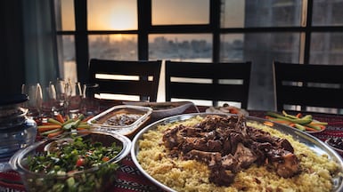 The cooler weather is likely to make outdoor dining more appealing for iftar gatherings. Getty Images