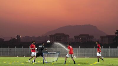 Egypt players attend a training session at an annex of the Olembe Stadium in Yaounde. AFP
