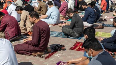 People pray at the Al Noor Mosque in Sharjah. Saturday and Sunday is the new weekend in the country and Friday is a half day for public sector employees, with work beginning at 7.30am and ending at midday. Antonie Robertson / The National
