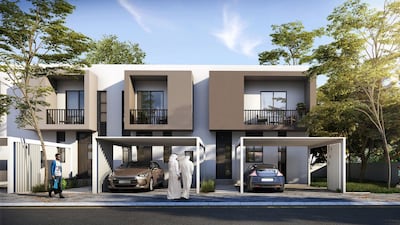 Street view of the Bareem Townhouses at Nasma Residences. Courtesy Arada