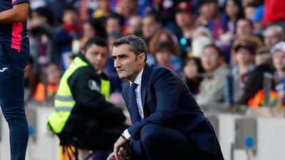 Barcelona manager Ernesto Valverde watches on from the sidelines. AP Photo