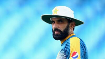 DMisbah-ul-Haq of Pakistan shown during a nets session in Dubai on Wednesday ahead of the start to the Test series on Thursday. Francois Nel / Getty Images / October 12, 2016