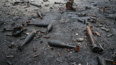 The remnants of munitions following clashes between the SDF and Syrian government troops. Clearance operations were reportedly continuing on Sunday. EPA