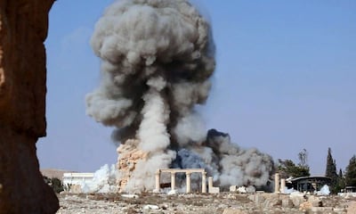 The destruction of the 2,000-year-old Temple of Bel in Palmyra by ISIS, in August 2015. Getty images