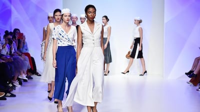 Models walk the runway in the Finale at the Fatema Fardan show. Pascal Le Segretain / Getty Images for Fashion Forward
