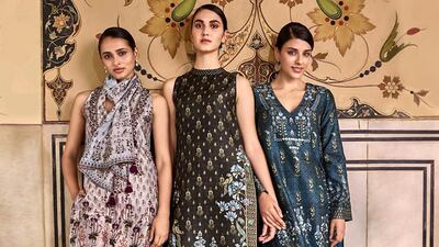 Flared ankle-length pants and long kurtis from Anita Dongre. Courtesy Aza Fashions