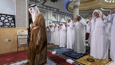 Worshippers gather for Eid Al Adha prayers at Al Farooq Omar Bin Al Khattab Mosque in Al Safa, Dubai. All pictures by Antonie Robertson / The National