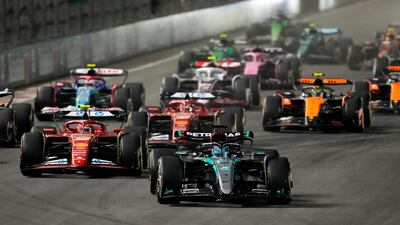 Mercedes driver George Russell, of Britain, leads the field. AP