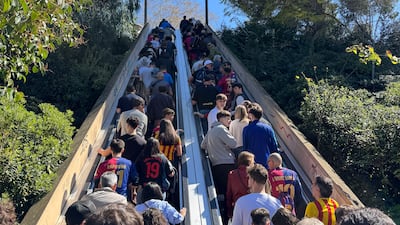 Fans on the way to the Olympic Stadium high on the hill of Montjuic.