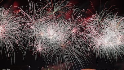 Fireworks are set off at Yas Bay Waterfront in Abu Dhabi, to celebrate Union Day