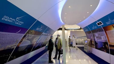 The upgrade to the Dolphin Pipeline’s gas compression facilities would allow Qatar to export the full 3.2 billion standard cubic feet that the pipeline was built to accommodate. Above, the Dolphin Energy showroom during the World Future Energy Summit in Abu Dhabi. Jaime Puebla / The National