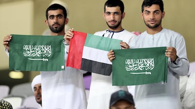 Saudi Arabia fans before the World Cup qualifying game against the UAE at Hazza bin Zayed Stadium on Tuesday. Chris Whiteoak / The National