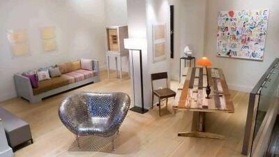 Rabih Hage's London gallery, including a Johnny Swing Nickel Chair. The Nickel Couch, which Hage acquired in 2001 when Swing was relatively unknown, "is the best piece of design that I have invested in", he says. Photo by Jonathan Root