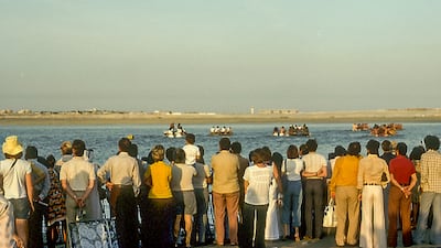 The Bur Dubai side of the upper Dubai Creek in 1972. The new Dubai Airport is on the other side of Creek with little between it and the Creek.