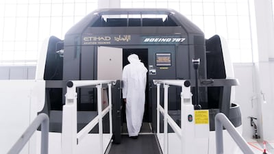 Boeing 787 flight simulators at Etihad Aviation Training. Reem Mohammed / The National.