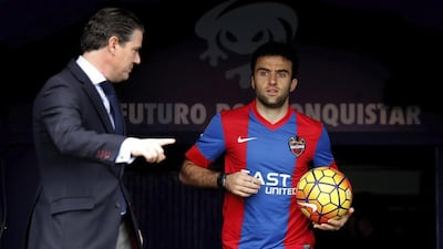 Giuseppe Rossi, seen here at his unveiling after signing for Spanish club Levante on loan in 2016, has failed a doping test, is currently without a club. EPA