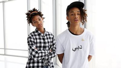 Willow, left, and Jaden Smith at Burj Khalifa in Dubai. Pawan Singh / The National