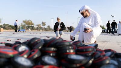 Volunteers set up the installation.