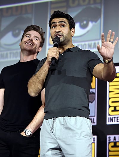 Richard Madden and Kumail Nanjiani of Marvel Studios' 'The Eternals' at the San Diego Comic-Con International in 2019. Getty