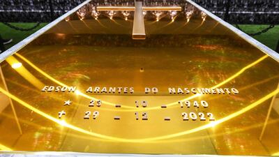 The coffin of football star Pele in his mausoleum at the Ecumenical Necropolis Memorial cemetery in Santos, Brazil. AFP