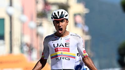 UAE Team Emirates-XRG's Jhonatan Narvaez celebrates winning Stage 11 of the Giro d'Italia. Reuters