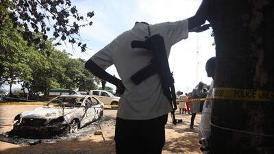 A police officer after the attack on the prison. AFP