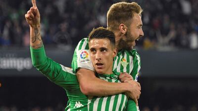 Real Betis winger Cristian Tello celebrates scoring the winning goal against Real Madrid. EPA