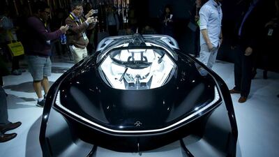 The Faraday Future FFZERO1 Concept, a high performance electric vehicle built upon FF’s Variable Platform Architecture (VPA), a modular engineering system optimised for electric vehicles. Alex Wong / Getty Images / AFP