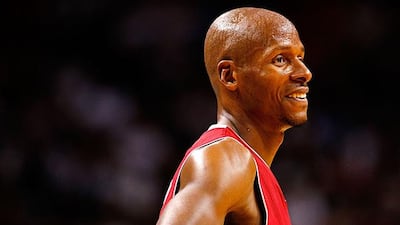 MIAMI, FL - DECEMBER 03: Ray Allen #34 of the Miami Heat looks on during a game against the Detroit Pistons at American Airlines Arena on December 3, 2013 in Miami, Florida. NOTE TO USER: User expressly acknowledges and agrees that, by downloading and/or using this photograph, user is consenting to the terms and conditions of the Getty Images License Agreement. Mandatory copyright notice: Mike Ehrmann/Getty Images/AFP