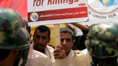 Hundreds of Yemenis protested against the kidnapping this month of nine foreign nationals.