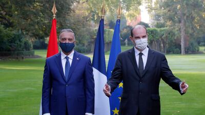 French Prime Minister Jean Castex welcomes Iraqi Prime Minister Mustafa al-Kadhimi for talks in Paris, France. EPA