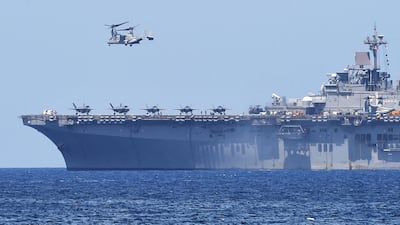 A US Osprey takes off from the USS Wasp, the navy's multipurpose amphibious assault ship. AFP