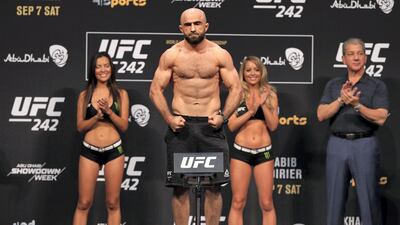 Omari Akhmedov weighs in before his fight with Zak Cummings at UFC 242.