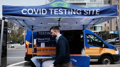 A Covid-19 testing site stands on a Brooklyn street corner in New York City. AFP