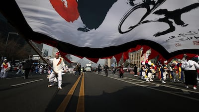South Koreans during the parade.