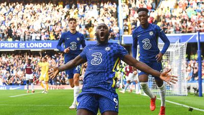 Romelu Lukaku celebrates after scoring for Chelsea against Aston Villa during the 2021/22 season when the Belgian finished with 14 goals from 44 games in all competitions. EPA