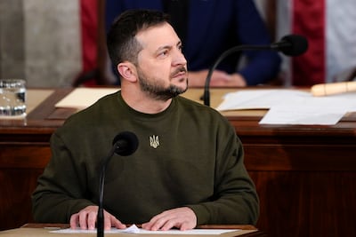 Ukrainian President Volodymyr Zelenskyy addresses a joint meeting of Congress on Capitol Hill in Washington on December 21. AP