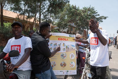 Ebola awareness posters are displayed in Bunia, in the DRC. AFP