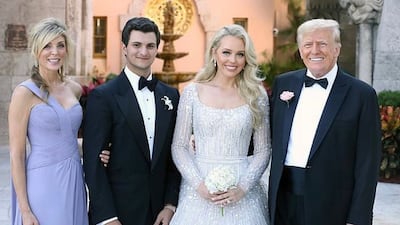 Tiffany Trump and Lebanese businessman Michael Boulos on their wedding day, with the bride's parents Marla Maples and Donald Trump. Instagram / Ivanka Trump