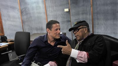 Badr Jafar and Quincy Jones in a recording studio. Courtesy Crescent Enterprises