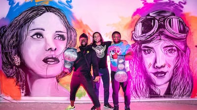The trio pose around The Boulevard in Riyadh ahead of Super ShowDown. Courtesy WWE